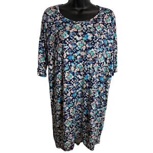 Agnes & Dora Small Tall Blue Floral Hi Low Tunic Top 3/4 Sleeve Stretch NWT New